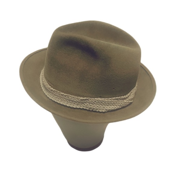 Vintage camel stylish velour retro casual fedora Structure trim unisex hat OS - Picture 2 of 5